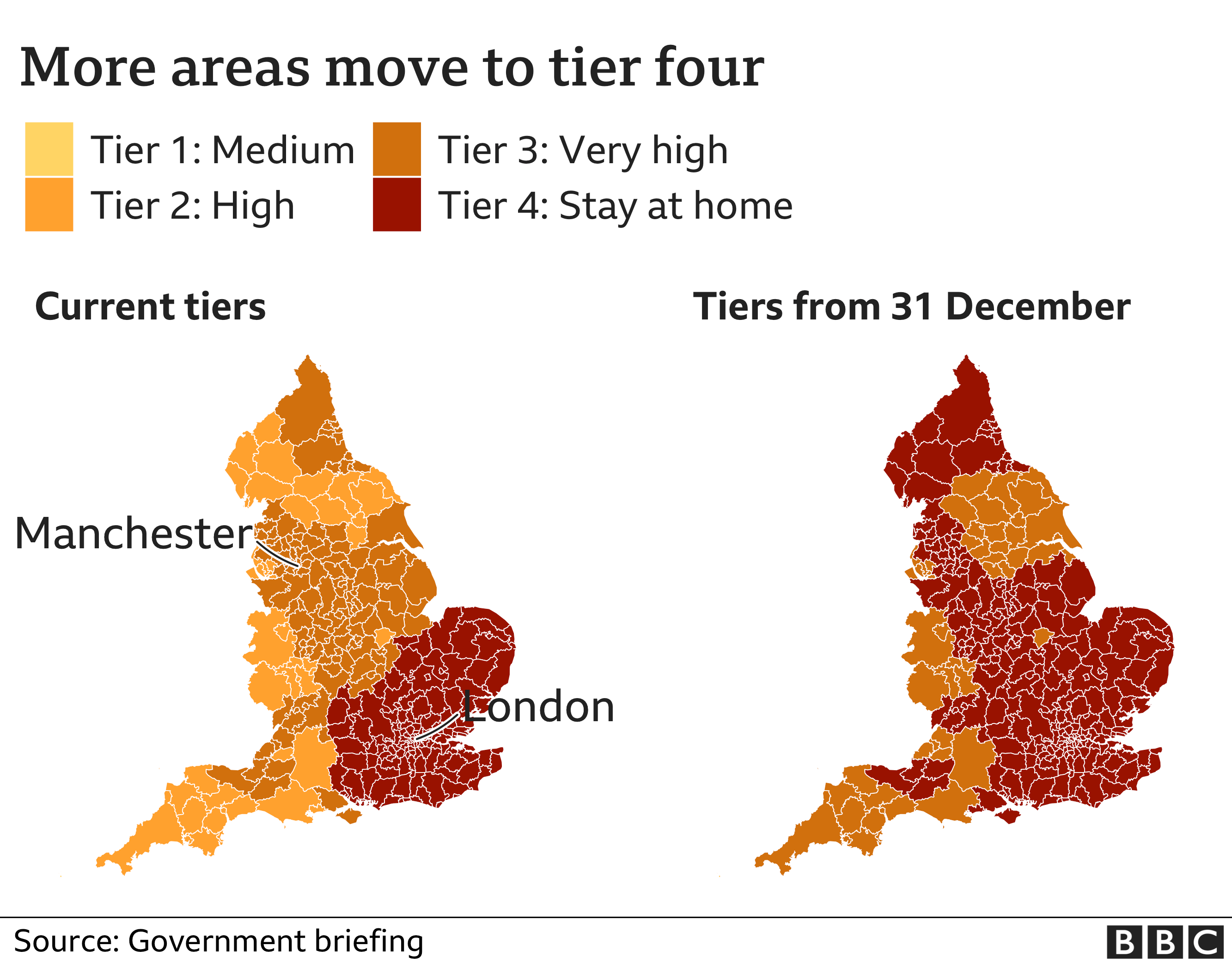 More areas move to Tier 4 30-12-2020 - enlarge